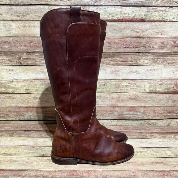 Frye Brown Leather Paige Tall Riding Boots - Picture 4 of 11